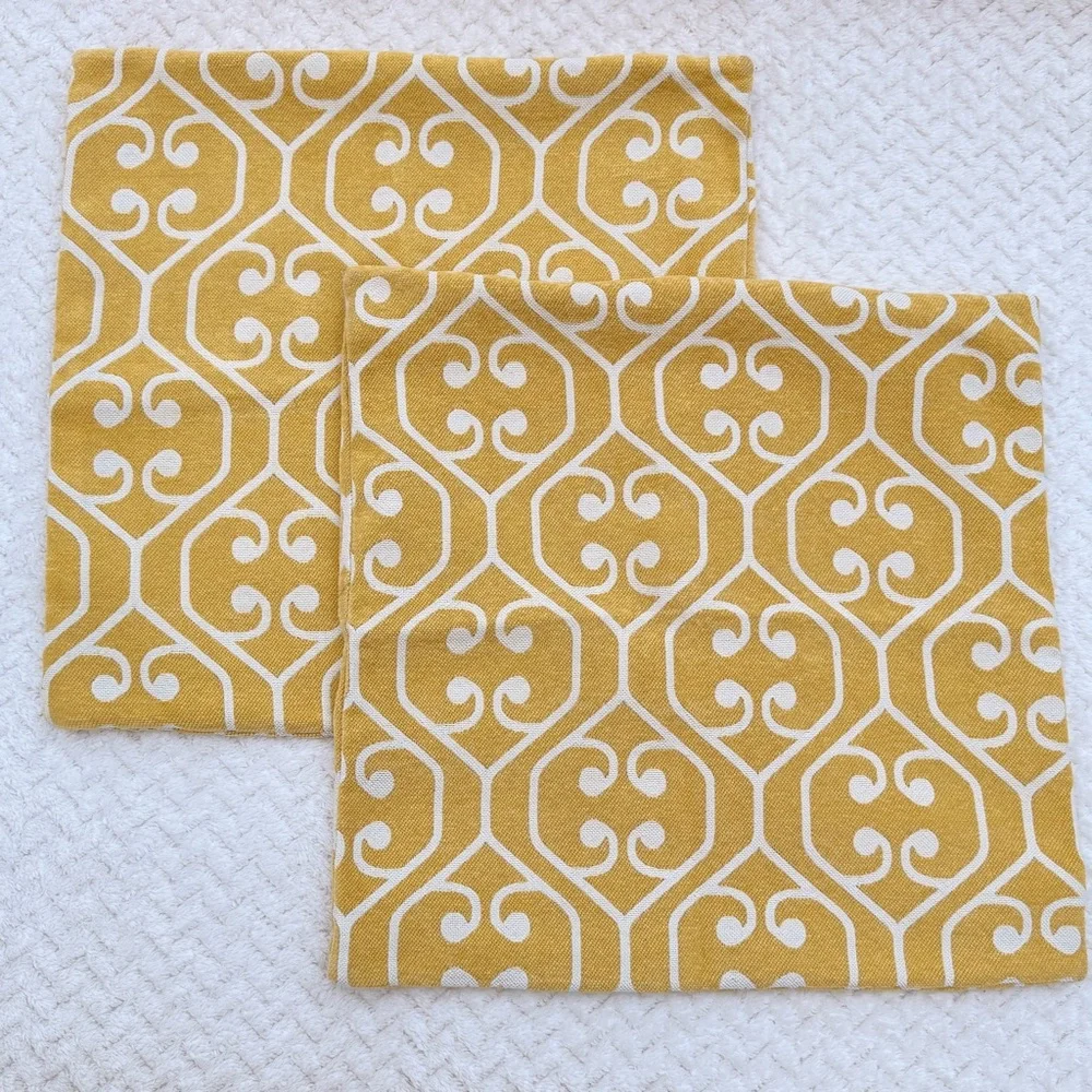 2 Vibrant Yellow Geometric Lattice Patterned Accent Pillow Covers 18.5